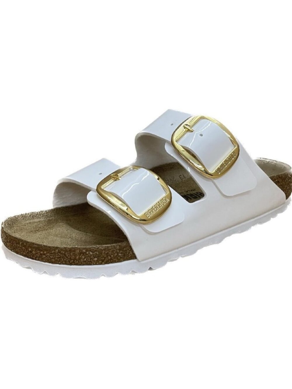 Stylish Women's Mules with Big Buckle - Dove Grey & Patent White, Size 8-8.5 US